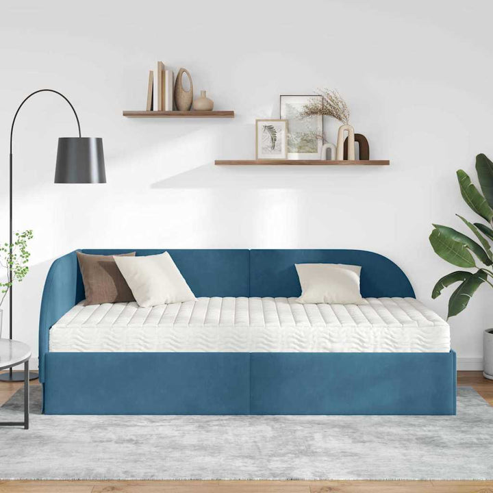 Hjørnesengramme med Madras 2 stk. Blå 80 x 200 cm Fløjl