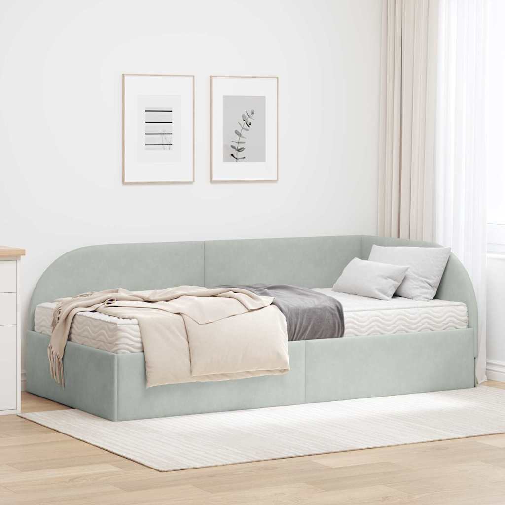 Hjørnesengramme med Madras 2 stk. Lysegrå 80 x 200 cm Fløjl