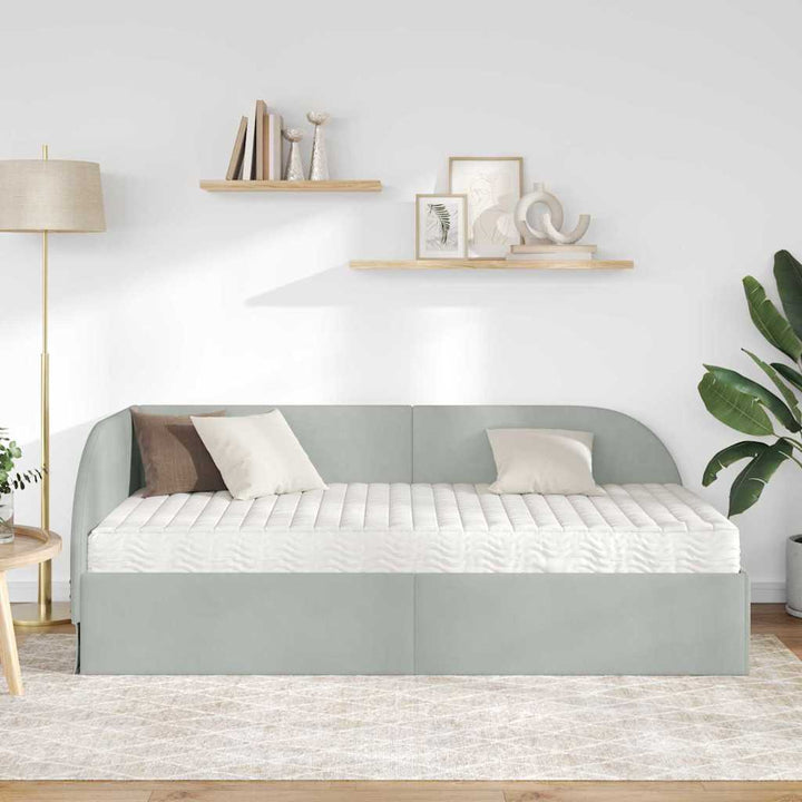 Hjørnesengramme med Madras 2 stk. Lysegrå 80 x 200 cm Fløjl