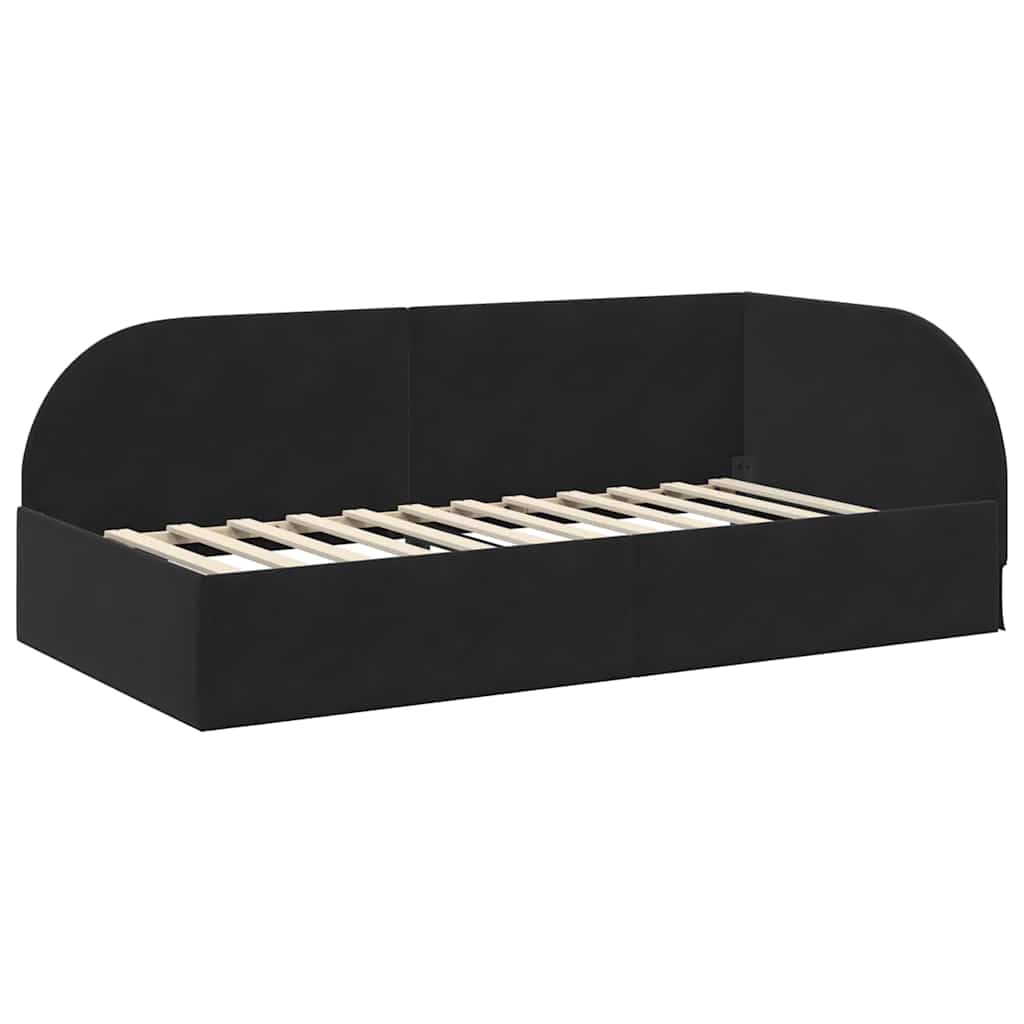 Hjørnesengramme med Madras med hovedgærde 2 pcs Sort Fløjl