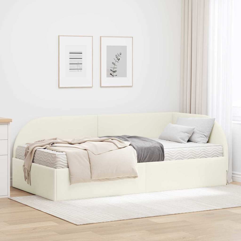 Hjørnesengramme med Madras 2 stk. Creme 80 x 200 cm Fløjl