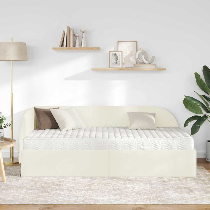 Hjørnesengramme med Madras 2 stk. Creme 80 x 200 cm Fløjl
