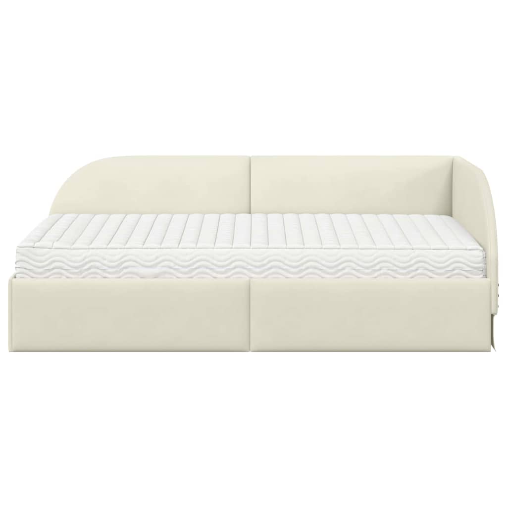 Hjørnesengramme med Madras 2 stk. Creme 80 x 200 cm Fløjl
