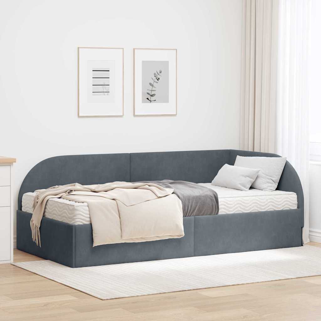 Hjørnesengramme med Madras 2 stk. Mørkegrå 90 x 190 cm Fløjl