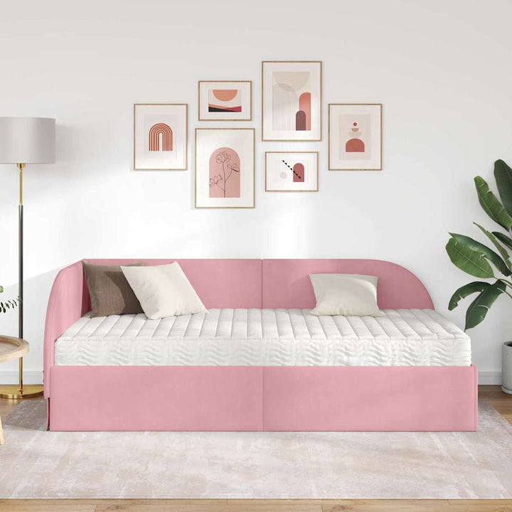 Hjørnesengramme med Madras 2 stk. Lyserød 90 x 190 cm Fløjl