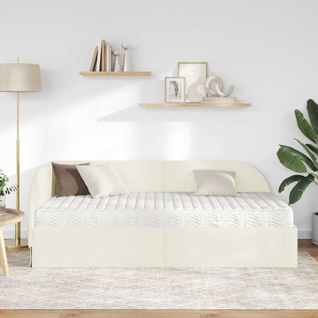 Hjørnesengramme med Madras 2 stk. Creme 90 x 190 cm Fløjl