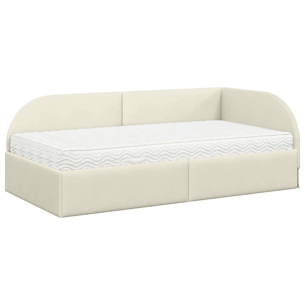 Hjørnesengramme med Madras 2 stk. Creme 90 x 190 cm Fløjl