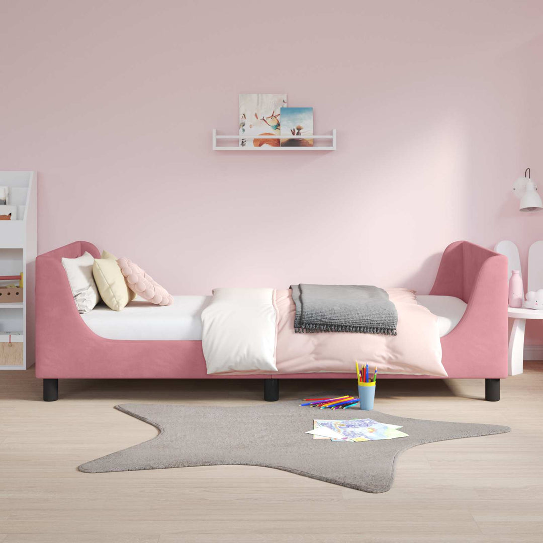 Børnesengestel med hovedgærde Lyserød 80 x 200 cm Fløjl