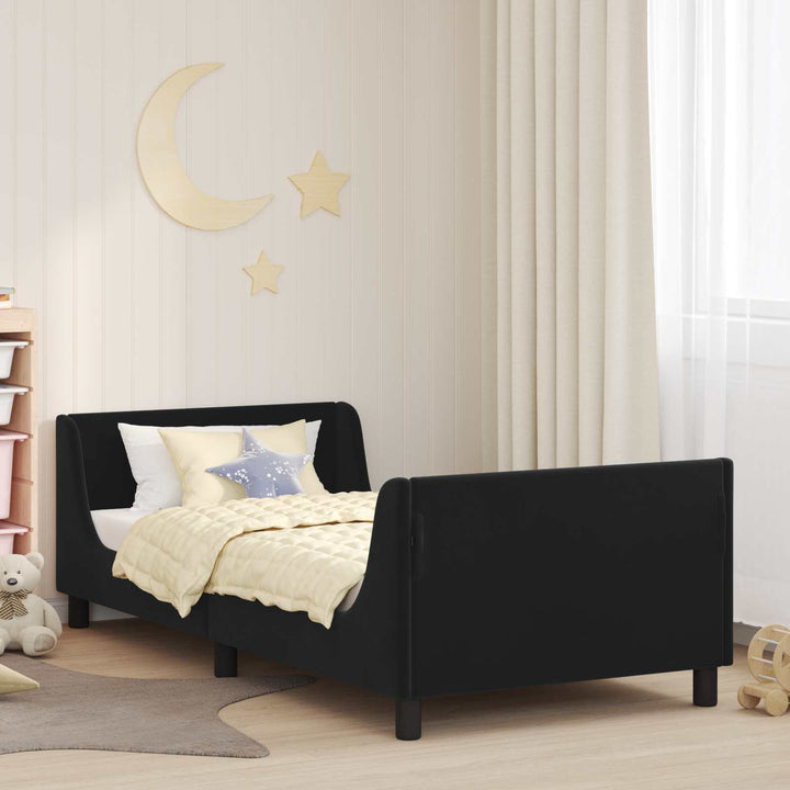 Børnesengestel med hovedgærde Sort 90 x 190 cm Fløjl