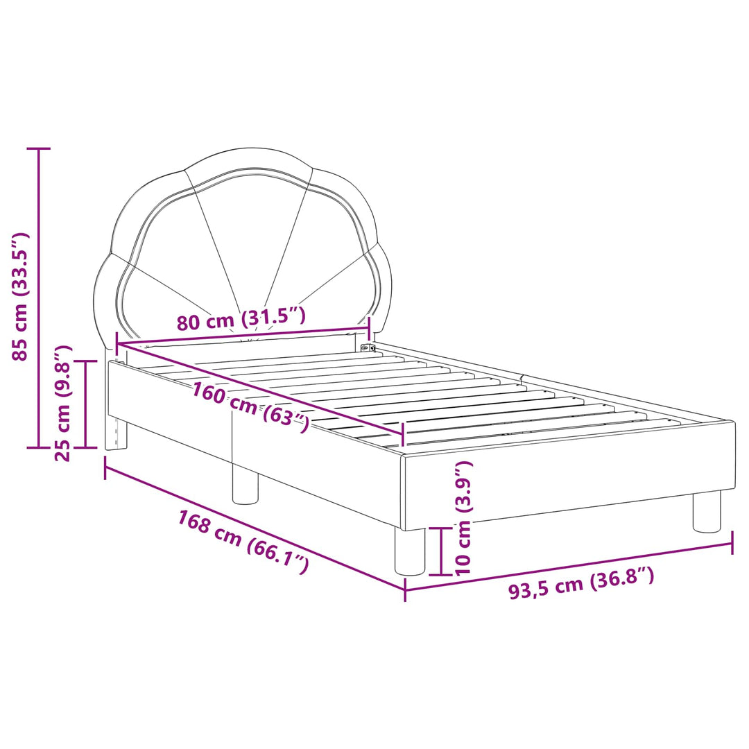 Børnesengestel med hovedgærde Sort 80 x 160 cm Fløjl