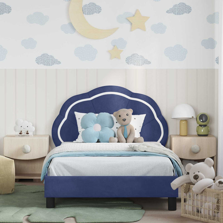 Børnesengestel med hovedgærde Politi blå 90 x 190 cm Fløjl