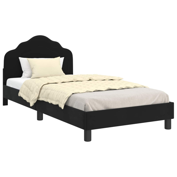 Børnesengestel med hovedgærde Sort 90 x 190 cm Fløjl