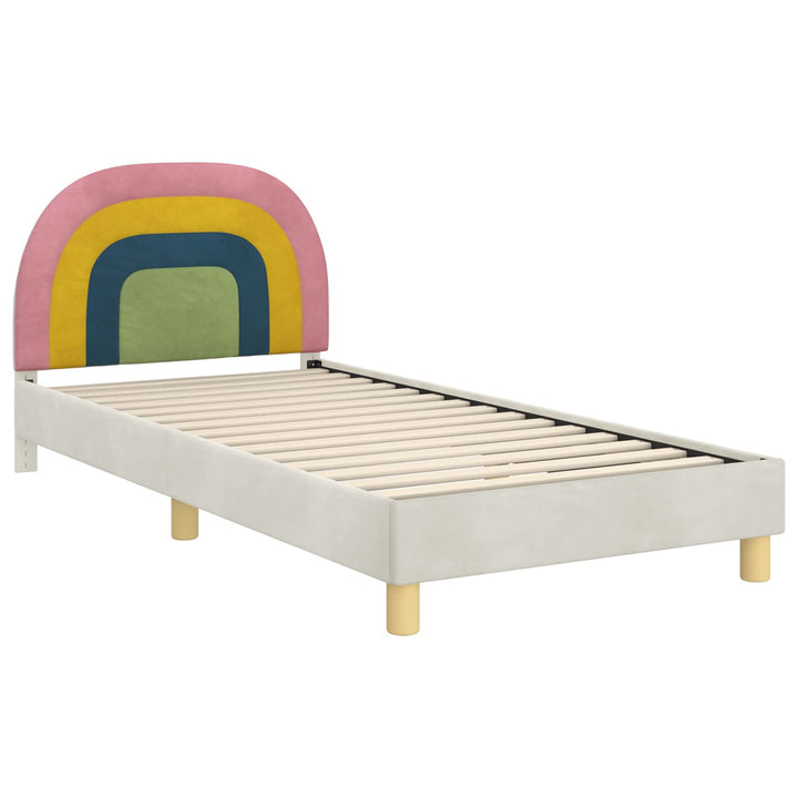 Børnesengestel med hovedgærde Cremefarvet 90 x 190 cm Fløjl