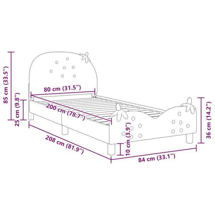 Børnesengestel med hovedgærde Lyserød 80 x 200 cm Fløjl