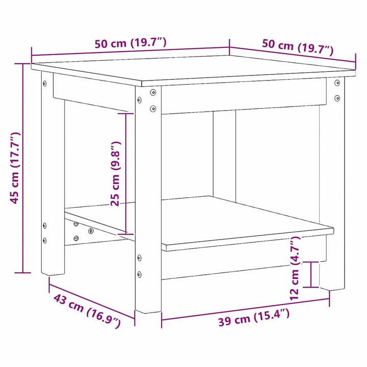 Sofabord Gyldenbrun 50 x 50 x 45 cm Massivt fyrretræ