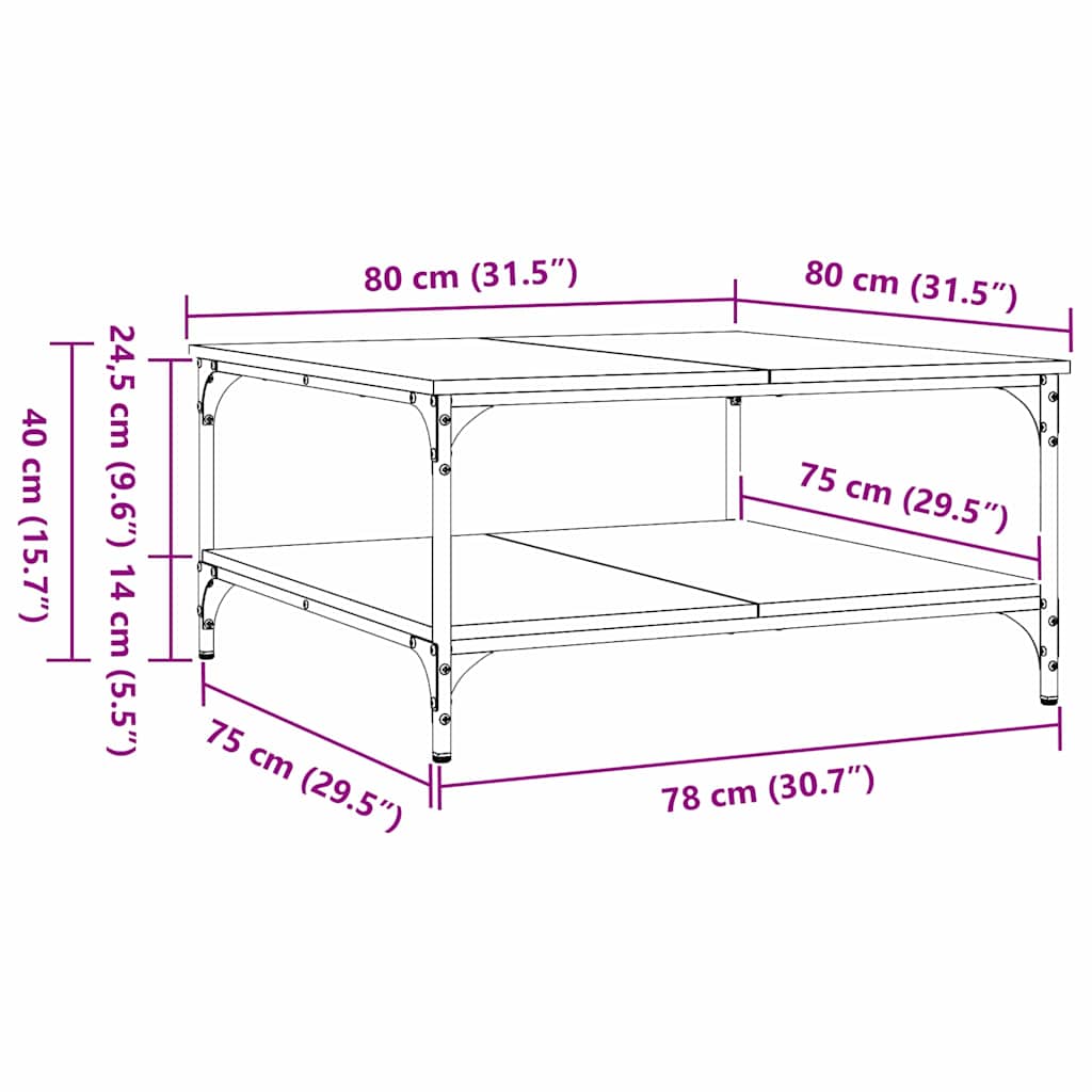 Sofabord Sort eg 80 x 80 x 40 cm Konstrueret træ
