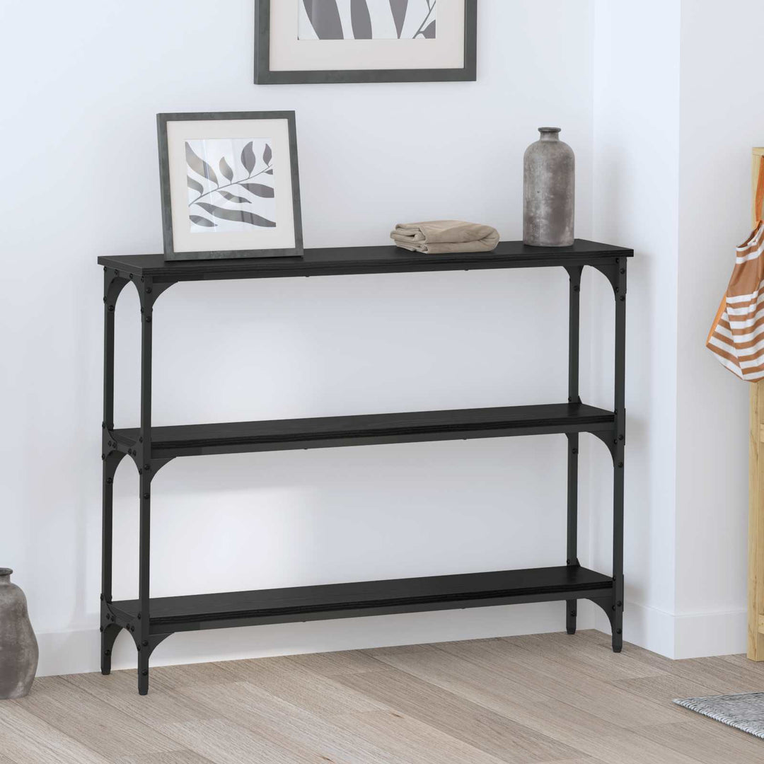 Konsolbord med hylde Sort eg 100 x 22,5 x 75 cm Konstrueret træ