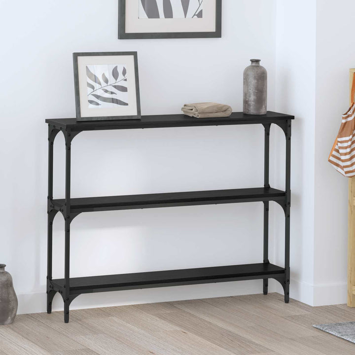 Konsolbord med hylde Sort eg 100 x 22,5 x 75 cm Konstrueret træ