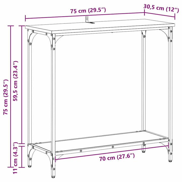 Konsolbord med hylde Sort eg 75 x 30.5 x 75 cm Konstrueret træ