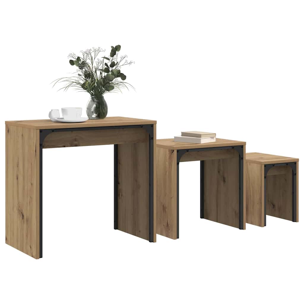 Sofabord 3 stk. Artisan Egetræ 60 x 35 x 56 cm Konstrueret træ
