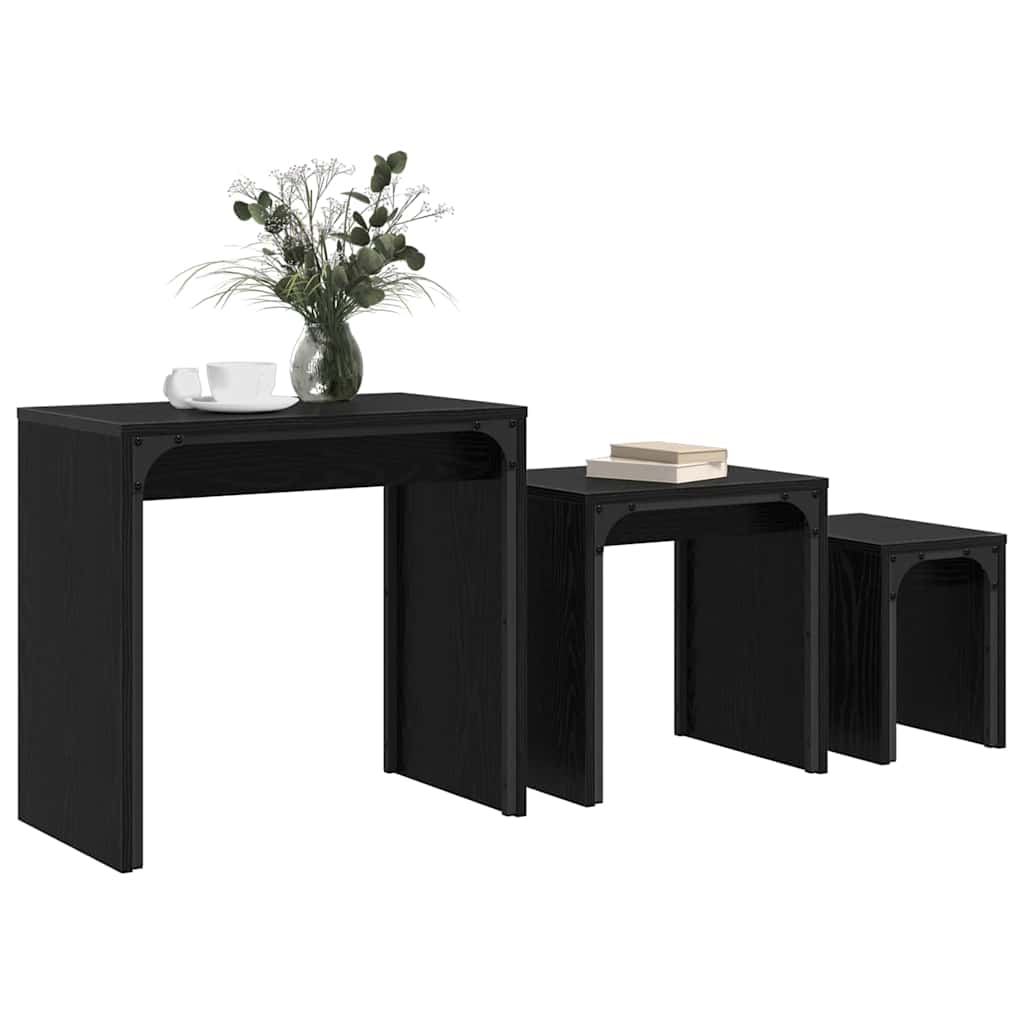 Sofabord 3 pcs Sort eg Konstrueret træ