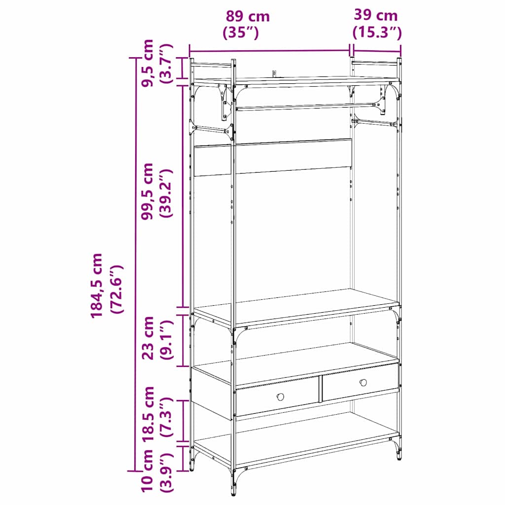Garderobeskab Gammelt træ 89 x 39 x 184.5 cm Konstrueret træ