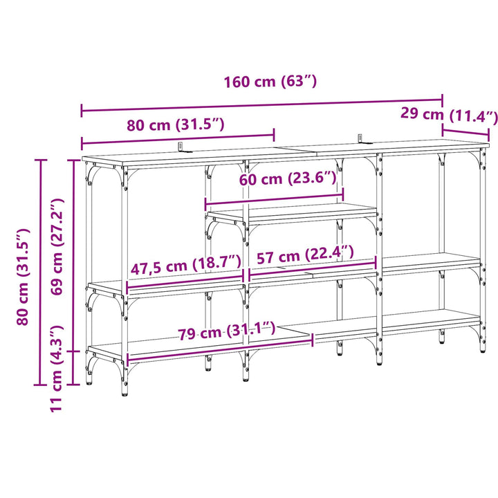 Konsolbord artisan eg 160 x 29 x 80 cm Konstrueret træ
