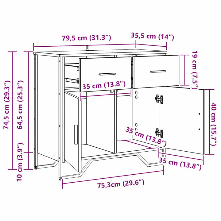 Sideboard med skuffe Sort eg 79,5 x 35,5 x 74,5 cm