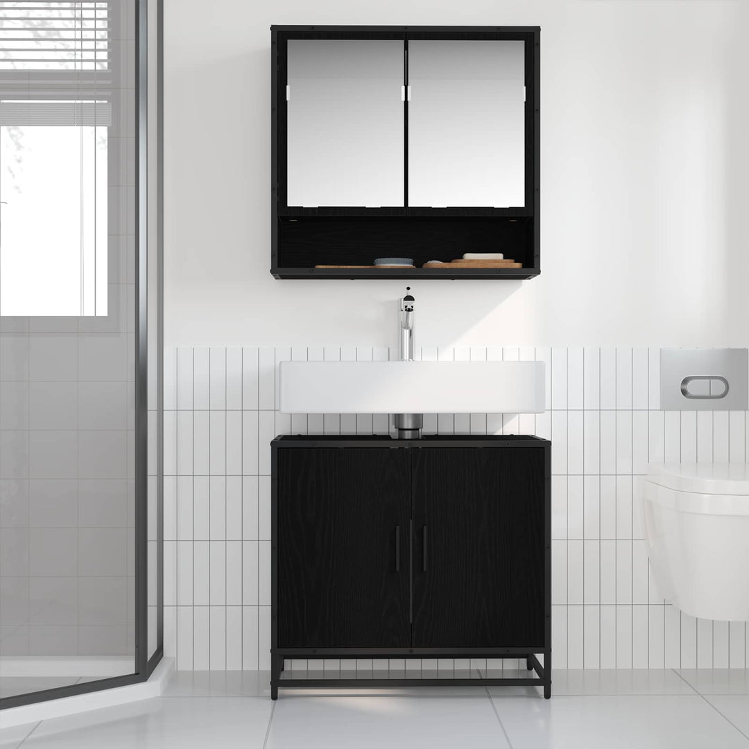 Badeværelsesskabsunder Sort eg 65 x 33 x 60 cm Konstrueret træ