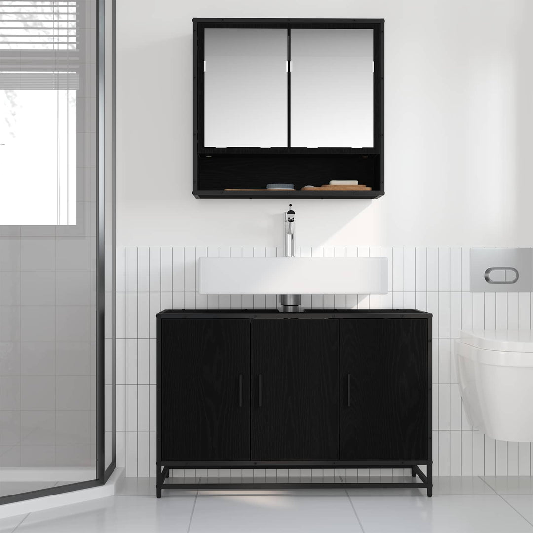 Badeværelsesskab Sort eg 90 x 33 x 60 cm Konstrueret træ