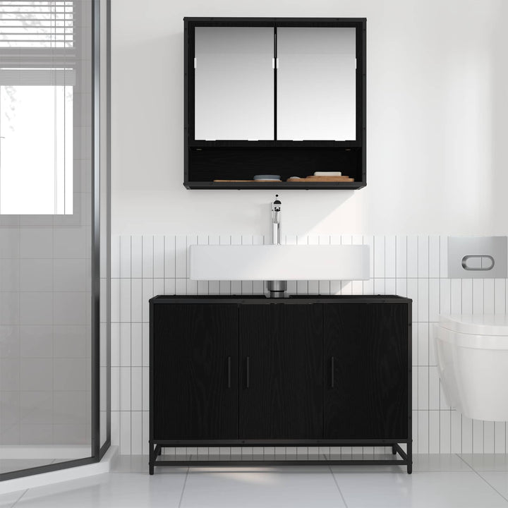 Badeværelsesskab Sort eg 90 x 33 x 60 cm Konstrueret træ