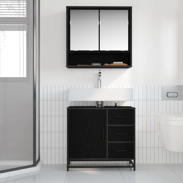 Badeværelsesskab Sort eg 65 x 33 x 60 cm Konstrueret træ
