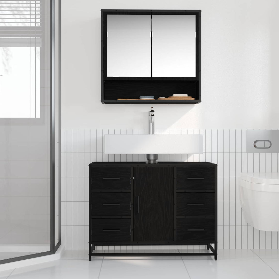 Badeværelsesskab Sort eg 80 x 33 x 60 cm Konstrueret træ