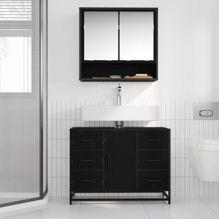 Badeværelsesskab Sort eg 80 x 33 x 60 cm Konstrueret træ