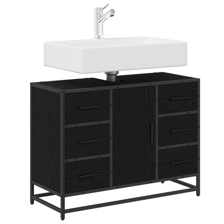 Badeværelsesskab Sort eg 80 x 33 x 60 cm Konstrueret træ