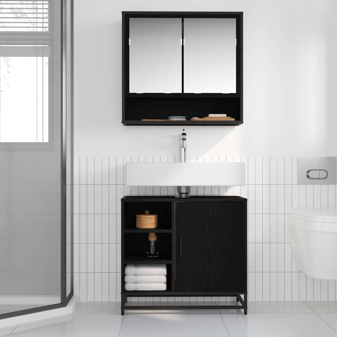 Badeværelsesskab Sort eg 65 x 33 x 60 cm Konstrueret træ