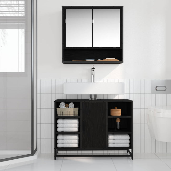 Badeværelsesskab Sort eg 80 x 33 x 60 cm Konstrueret træ