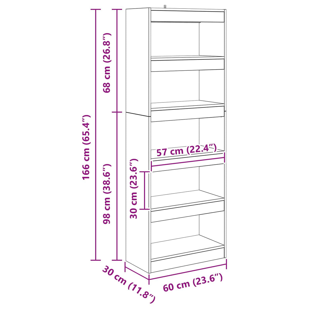 Bogskab 5 niveauer 60 x 30 x 166 cm Konstrueret træ Gammelt træ