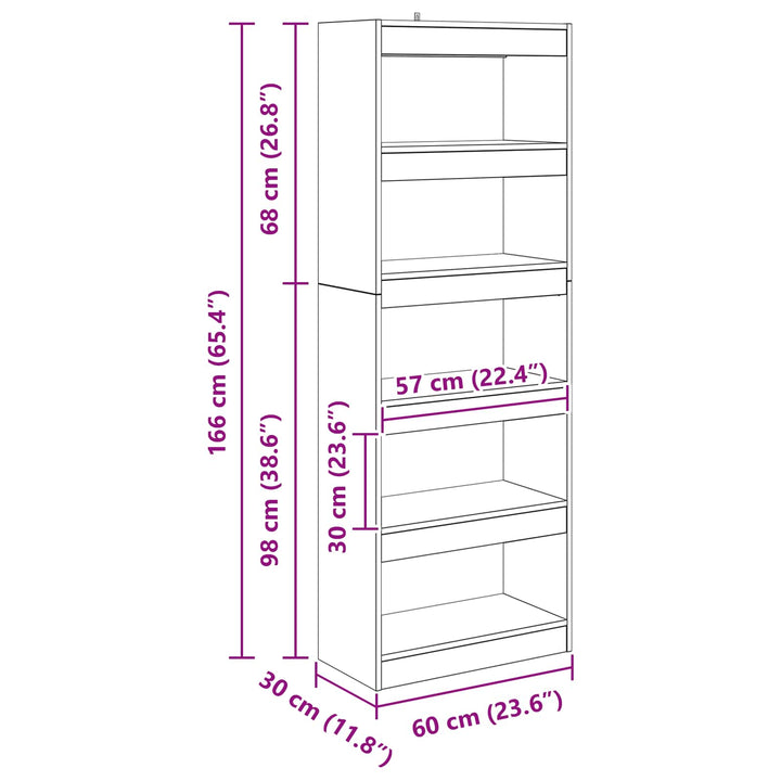 Bogskab 5 niveauer 60 x 30 x 166 cm Konstrueret træ Gammelt træ