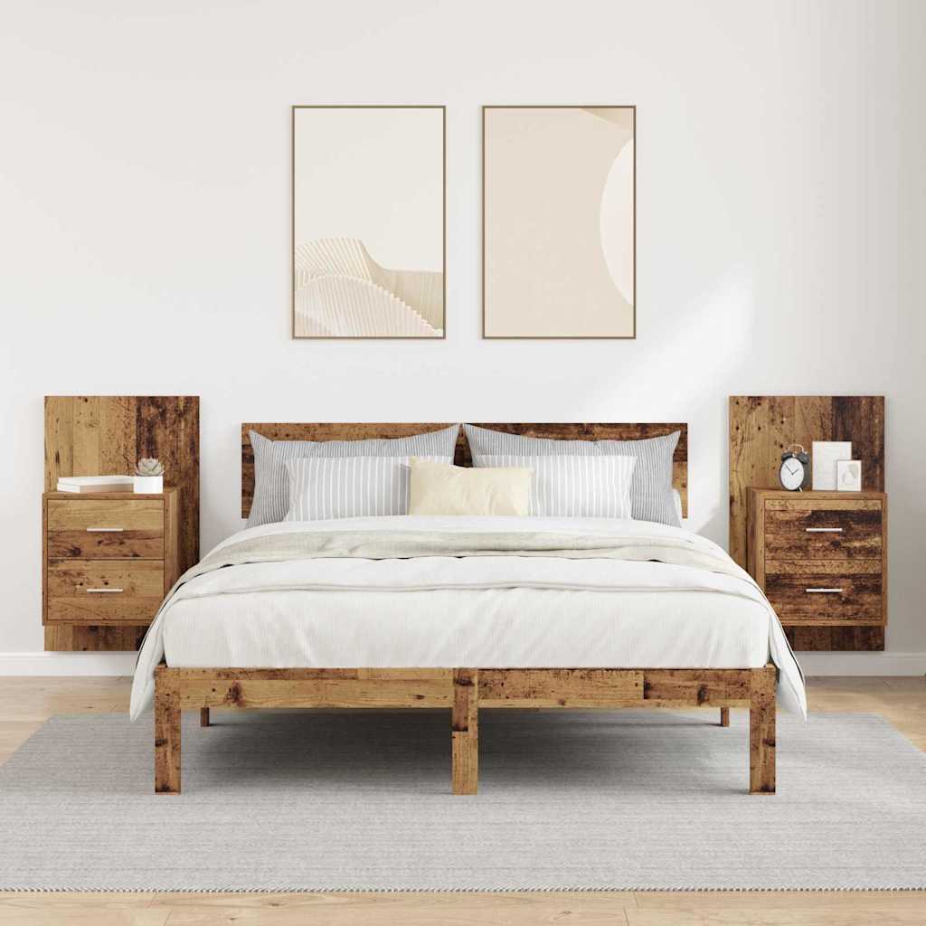 Vægmonteret natbord 2 pcs Gammelt træ 48,5 x 32,5 x 80 cm