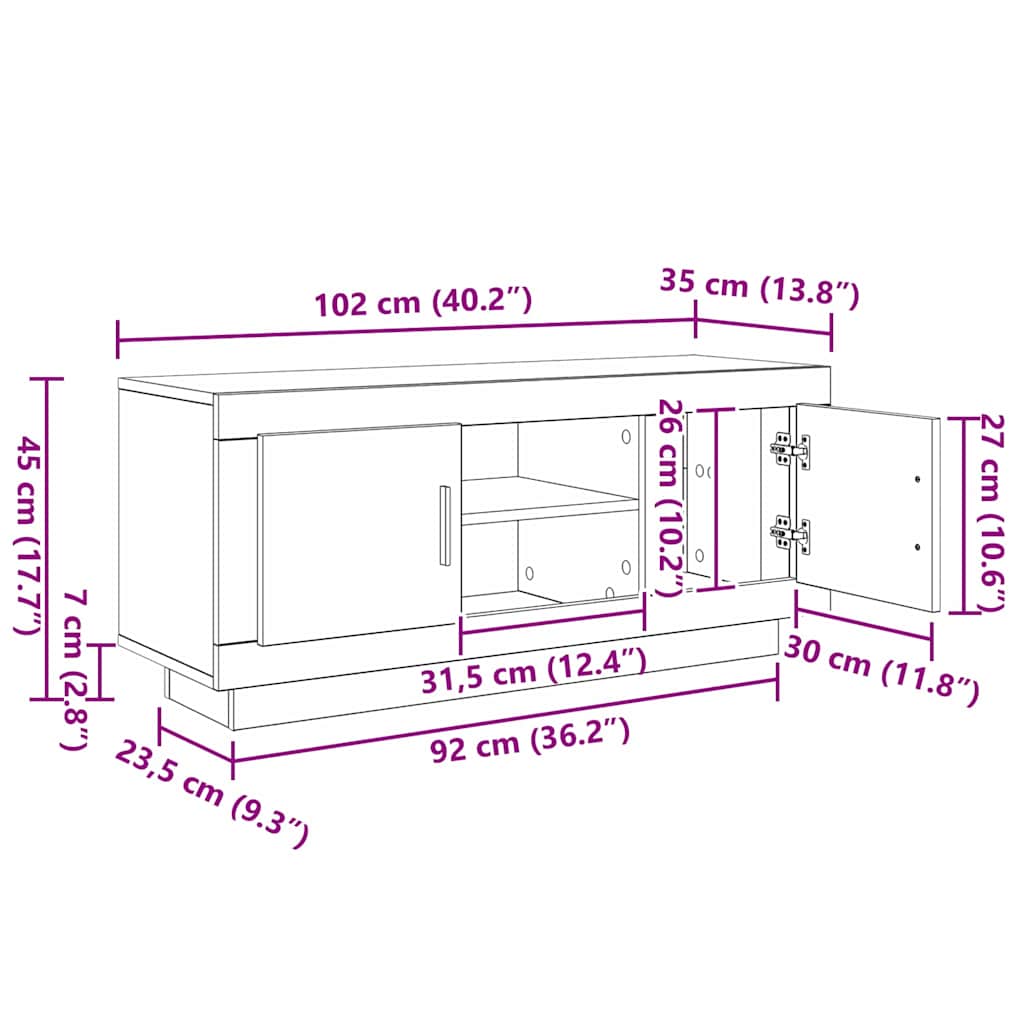 TV-skab Sort eg 102 x 35 x 45 cm Konstrueret træ