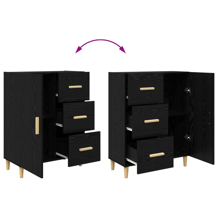 Sideboard med skuffe Sort eg 34 x 69,5 x 90 cm Konstrueret træ