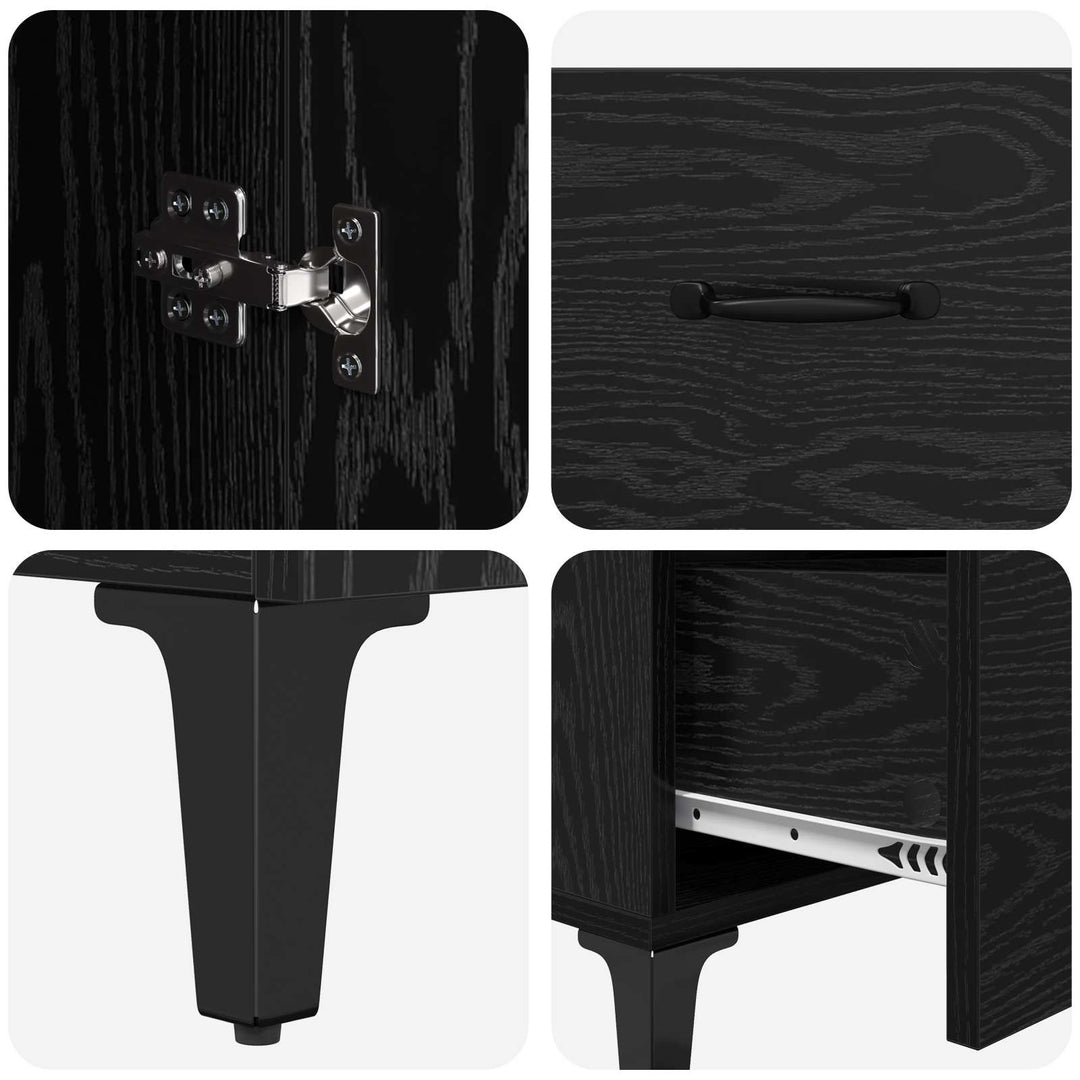 Sideboard med skuffe Sort eg 69,5 x 34 x 90 cm Konstrueret træ