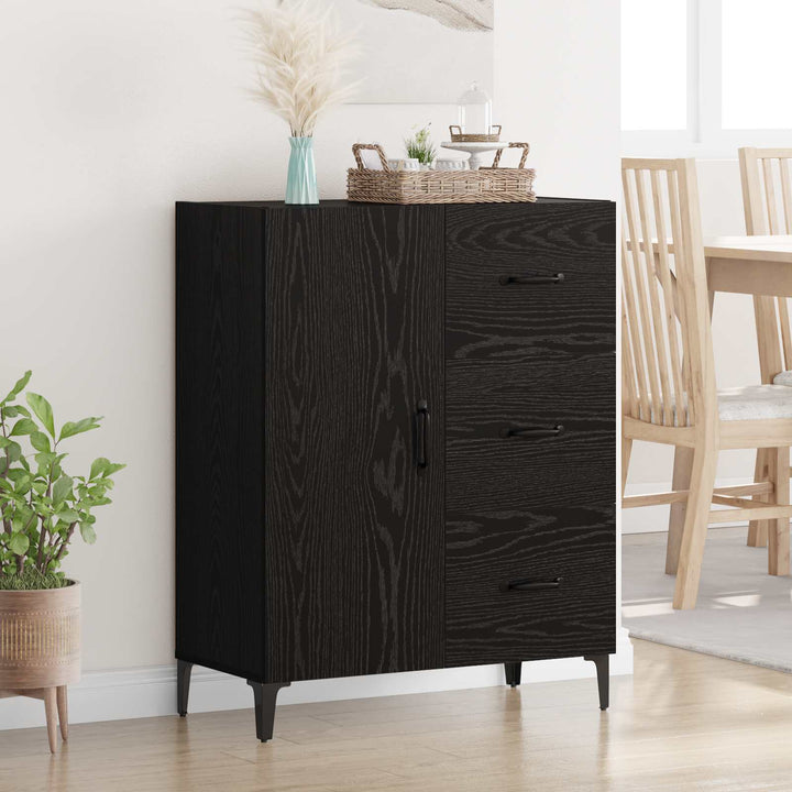 Sideboard med skuffe Sort eg 69,5 x 34 x 90 cm Konstrueret træ