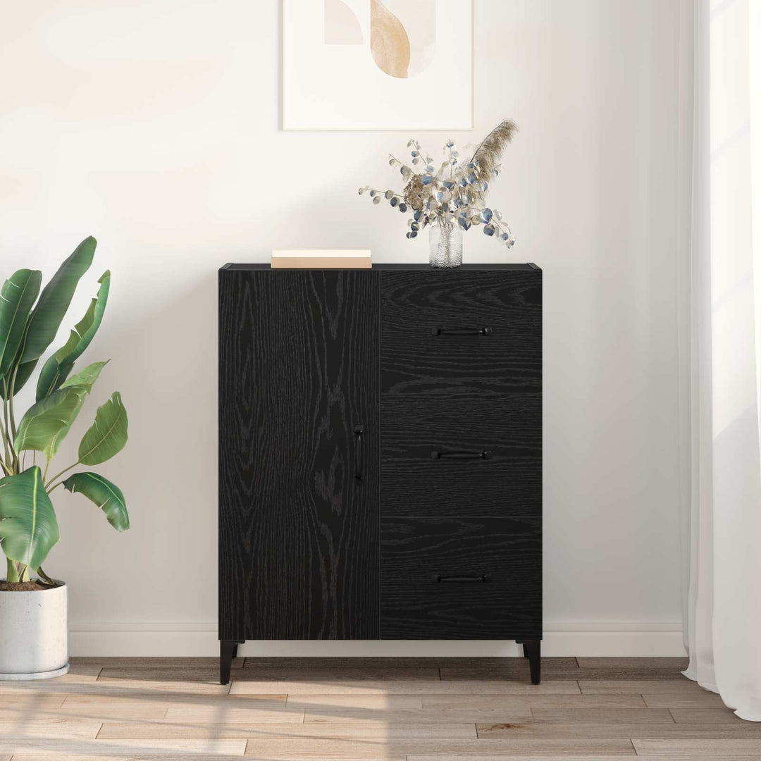 Sideboard med skuffe Sort eg 69,5 x 34 x 90 cm Konstrueret træ