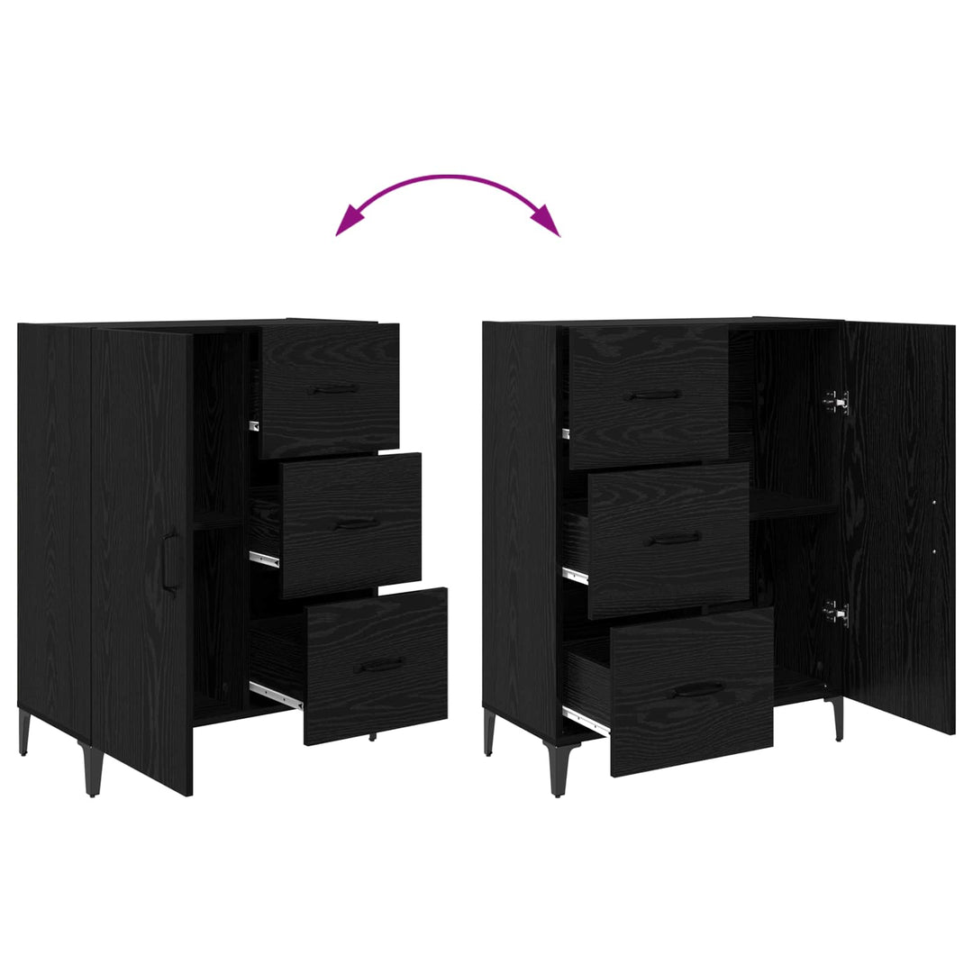 Sideboard med skuffe Sort eg 69,5 x 34 x 90 cm Konstrueret træ