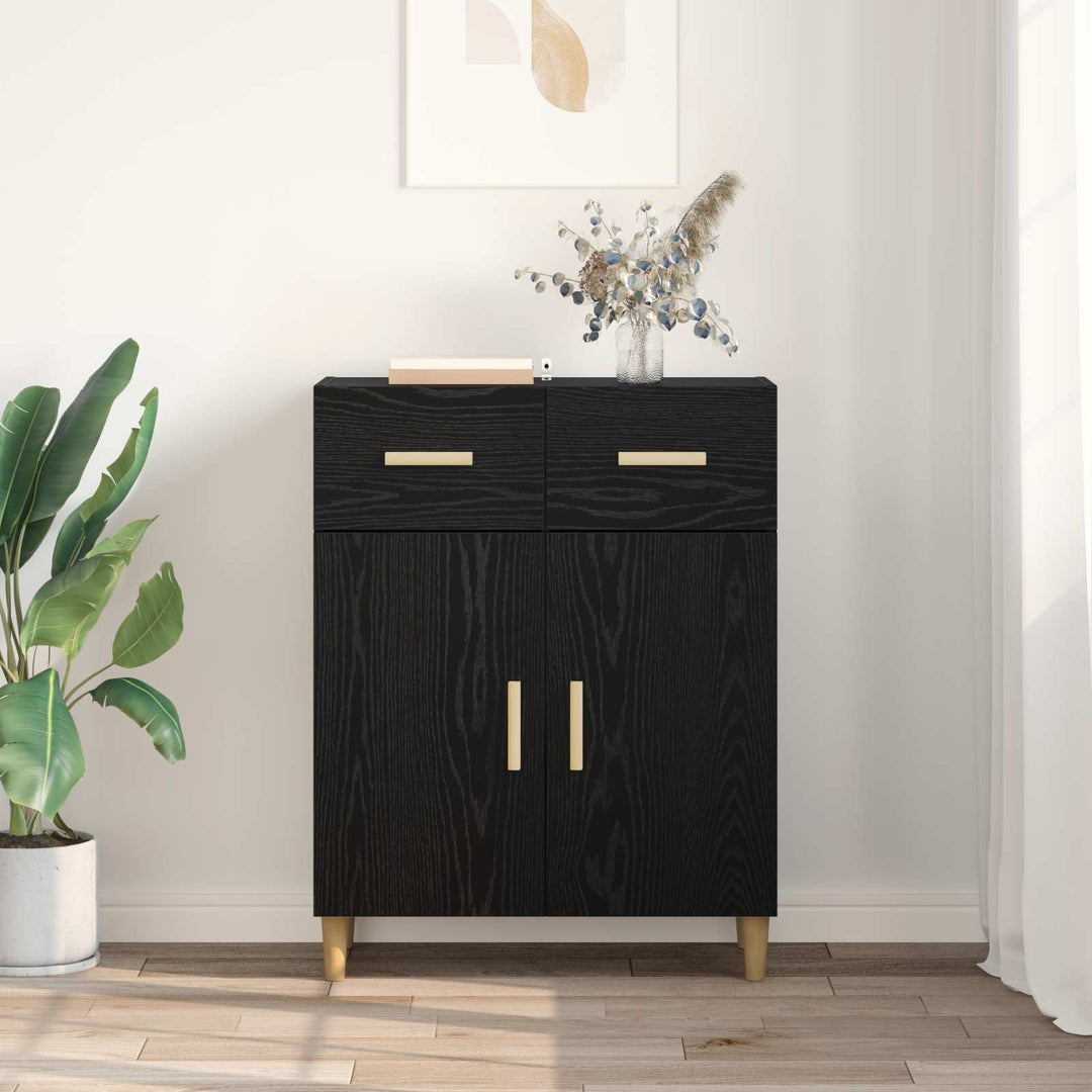 Sideboard med skuffe Sort eg 34 x 69.5 x 89 cm Konstrueret træ