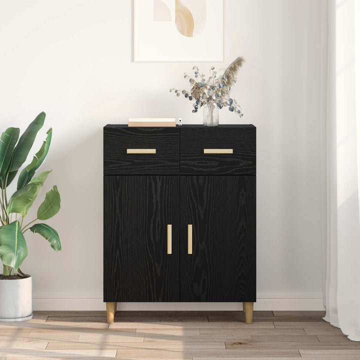 Sideboard med skuffe Sort eg 34 x 69.5 x 89 cm Konstrueret træ