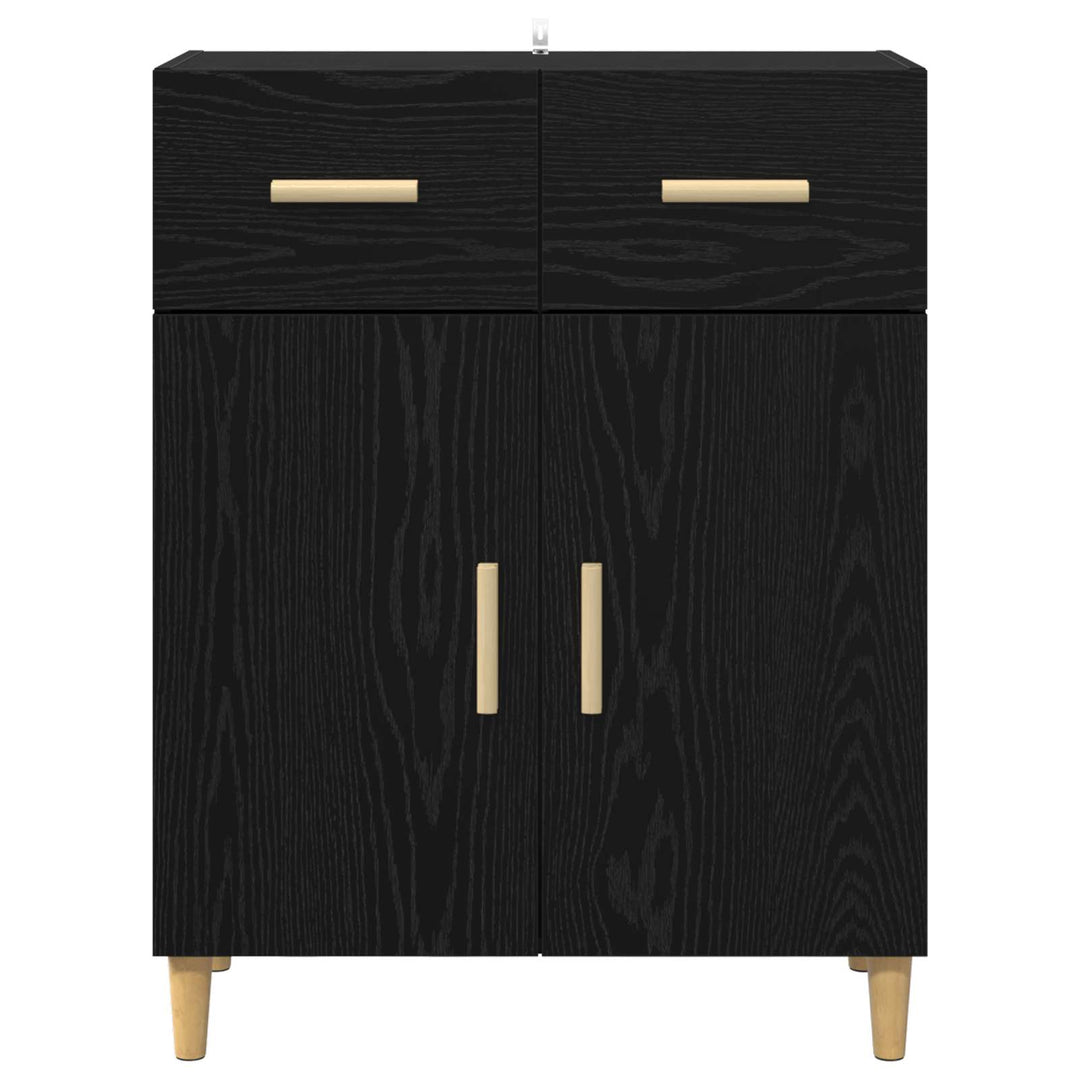 Sideboard med skuffe Sort eg 34 x 69.5 x 89 cm Konstrueret træ
