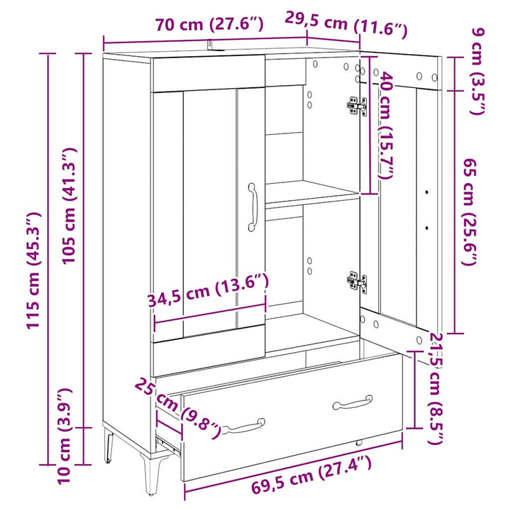 Highboard Gammelt træ 70 x 31 x 115 cm Ingeniørt træ og jern